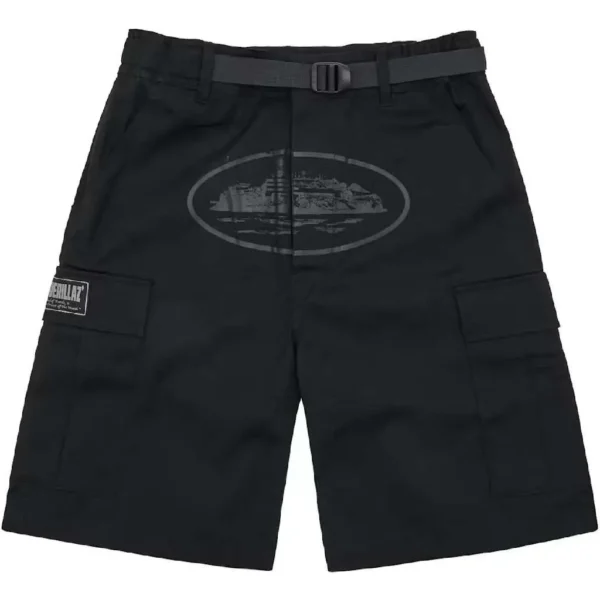 Corteiz Alcatraz Cargo Shorts in Triple Black VIP