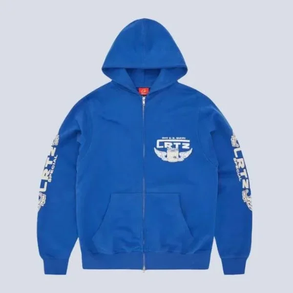 Corteiz Gasolina Double Zip Hoodie Royal Blue