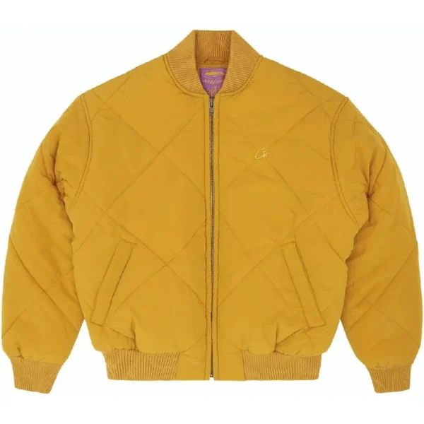 Corteiz Olde English Quilted Bomber Jacket Yellow