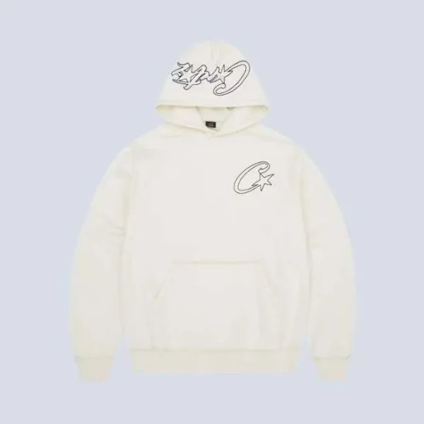 Corteiz Satin C Star Appliqué Hoodie Off White